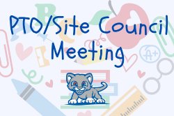 school supplies decorative graphic advertising PTO/Site Council Meeting with cougar cub logo